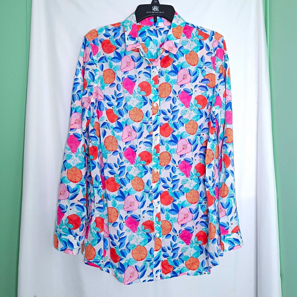 J. McLaughlin Women’s XL Lois Fruit Print Button Down Shirt In White/Multi